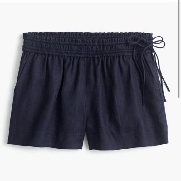 NWT J. Crew 100% Linen Side Tie Shorts Navy Blue- Size Small - Picture 1 of 13